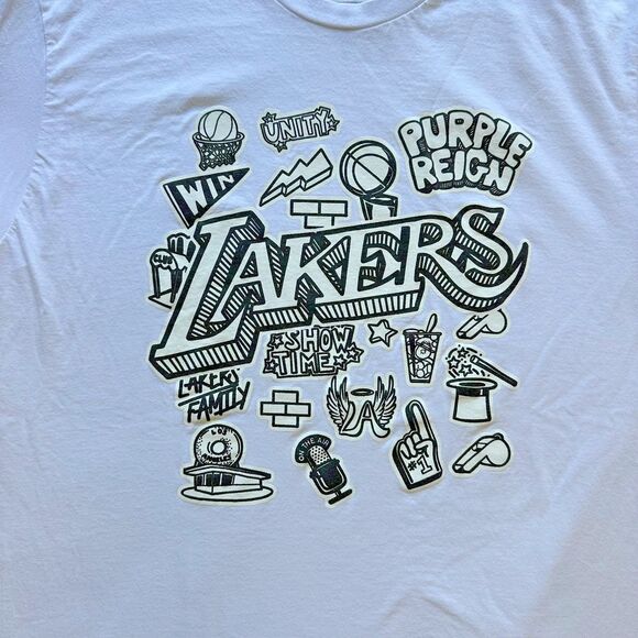Mitchell & Ness NBA Los Angeles Lakers Doodle White T-Shirt Adult Mens L Large - Picture 3 of 9